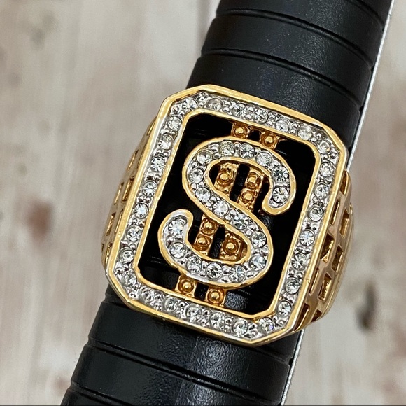 Unsigned CZ Stone Dollar $-Sign Hip Hop Gold-tone Men’s Fashion Ring Size 12 - Picture 9 of 12